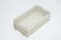 213x115x66mm elektroniikkalaitekotelo, polykarbonaatti, beige, läpinäkyvä kansi kotitekoisilla tuuletusaukoilla