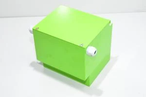 203x196x165mm metallic neon green device enclosure with 2x cable outlets