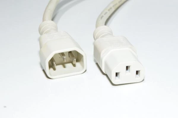 Power cable extension, C14 Male, C13 Female, light gray