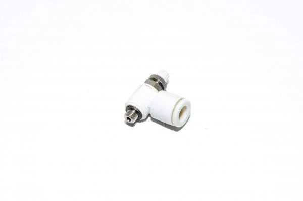 SMC AS1201F-M5-06 elbow type meter-out speed controller with M5x0.8 threaded port and 6mm quick connector for tube