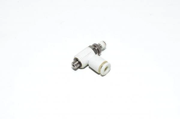 SMC AS1201F-M5-04 elbow type meter-out speed controller with M5x0.8 threaded port and 4mm quick connector for tube
