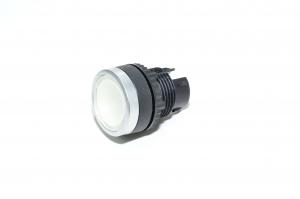 Baco 22mm diameter Auxibloc Plus series L21AH50 illuminated clear flush momentary pushbutton with chrome bezel operator head IP65