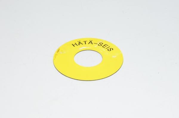 Merkkikilpi, keltainen, 60mm pyöreä, 22mm kytkimelle / merkkilampuille "HÄTÄ-SEIS" 2
