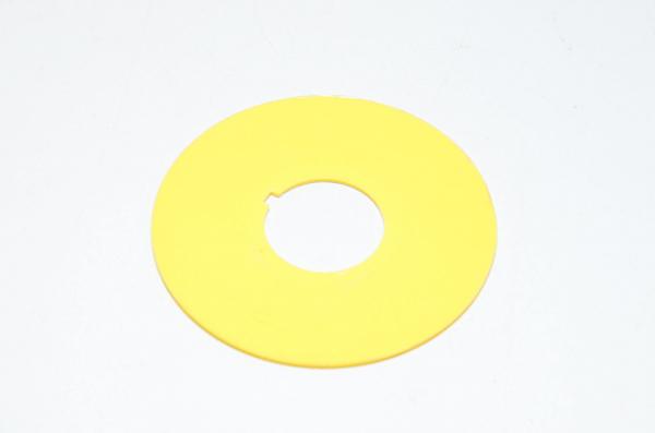 Merkkikilpi, keltainen, 65mm pyöreä, 22mm kytkimelle / merkkilampuille "tyhjä"