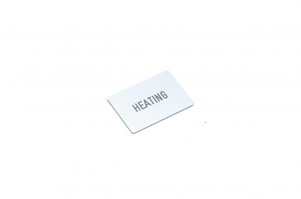 Merkkikilpi, hopea, 36,8x28mm suorakulmainen, "HEATING"