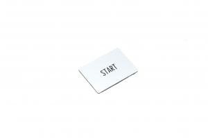 Merkkikilpi, hopea, 36,8x28mm suorakulmainen, "START"