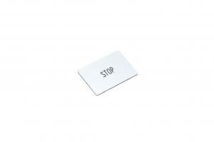 Merkkikilpi, hopea, 36,8x28mm suorakulmainen, "STOP"