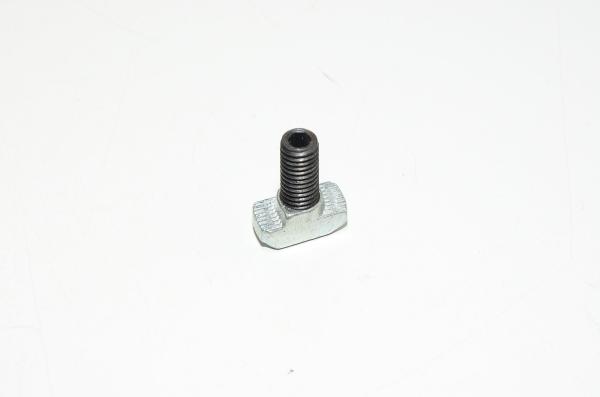 M8x1.25 20mm vasarakantaruuvi T-uraan koostuu 10x20x9mm vinoneliömutterista ja M8x1.25 25mm tasakärkisestä pidätinruuvista
