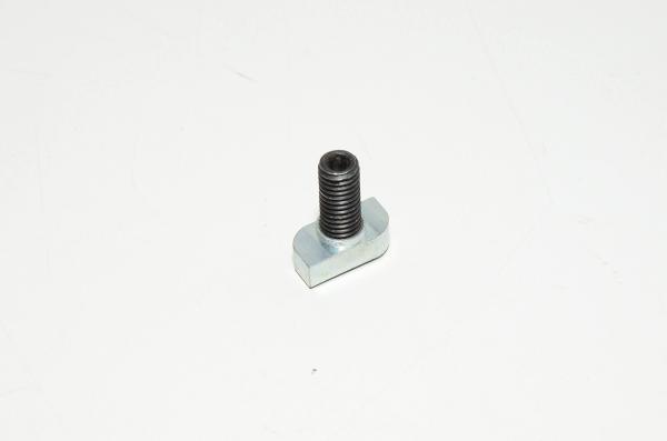 M8x1.25 20mm vasarakantaruuvi T-uraan koostuu 10x20x9mm tasapintaisesta vinoneliömutterista ja M8x1.25 25mm tasakärkisestä pidätinruuvista