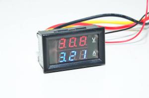 Panel mounted digital combined voltage and current meter YB27VA with 3-digit red and blue LED displays, 0...100VDC, 10A direct measurement *new*