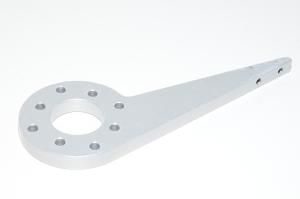 Aluminium flipping arm for rotary actuator, overall lenght 187mm, 3x M5 and 8x 5,9mm mounting holes