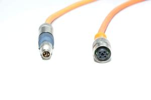 Anturikaapeli IFM E10303 jossa valettu muovinen suora A-koodattu suojaamaton 4-pin naaras M12 + Harting Harax M8-S 21 01 130 4061 3pin uros M8 anturiliittimet