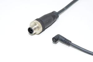 Anturikaapeli Hirschmann ESW 08SH0200 jossa valettu muovinen kulmamallin suojaamaton 3-pin naaras M8 + Binder 713-sarja 99-0429-14-04 4pin uros M12 anturiliittimet