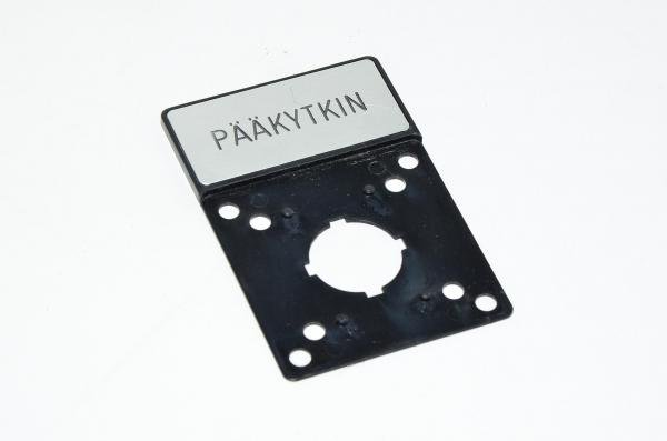 Legend plate holder, black, 60x90mm rounded rectangular, for 22mm switches / indicator lights "PÄÄKYTKIN"