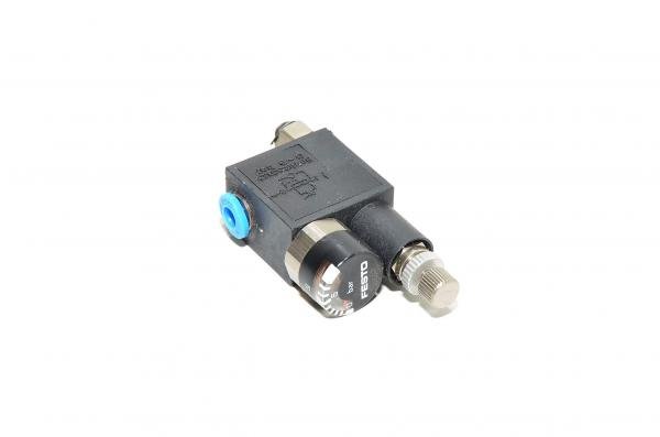 Festo LRMA-M5-QS-4 small pneumatic regulator with a pressure gauge