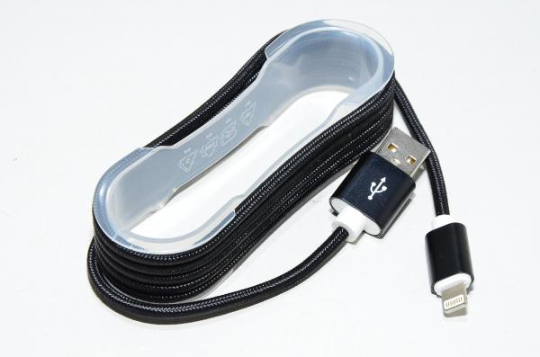 1,5m black USB cable with nylon braid and USB type A male - Apple Lightning connectors with metal housing *new*