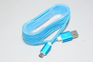 1,5m sininen USB kaapeli nylon punoksella ja metallikuorisilla USB tyypin A uros - USB micro uros liittimillä *uusi*