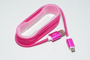 1,5m tummanpinkki USB kaapeli nylon punoksella ja metallikuorisilla USB tyypin A uros - USB micro uros liittimillä *uusi*