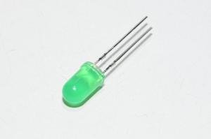 5mm indicator LED, green, diffused, 15mm leads *new*