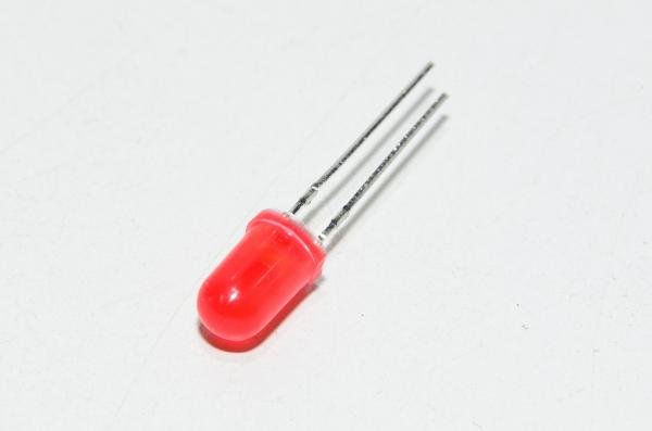 5mm indikaattori LED, punainen, diffusoitu, 15mm jalat *uusi*