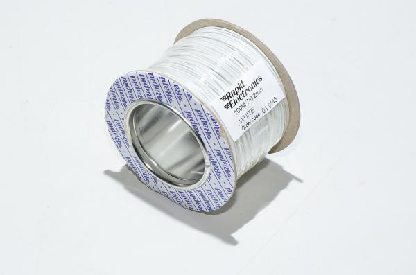 1x0,22mm² AWG24 7/0.2mm 100m kela valkoinen monisäikeinen tinattu kuparinen PVC kytkentäjohto Rapid Electronics 01-0445 GW010445 *uusi*