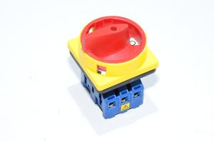 Kraus & Naimer KG20B T203/01 E 4-point panel mounted rotary main switch with emergency function V840G bezel and handle, 3x NO, 25A, 690V