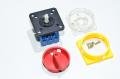 Kraus & Naimer KG20B T203/01 E 4-point panel mounted modular emergency rotary switch with V840G bezel and handle, 3x NO, 25A, 690V