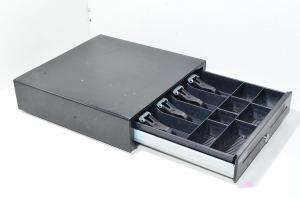 APG Cash Drawer VB030-6-BL1616-B5 musta solenoidiohjattu lukittava kassalaatikko shekkiaukolla