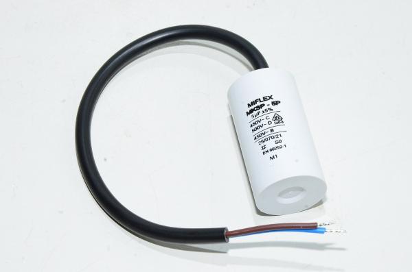Miflex MKSP-5P I150V550K-C1 5µF/500VAC 28x51mm moottorin käyntikondensaattori 250mm johdoilla *uusi*