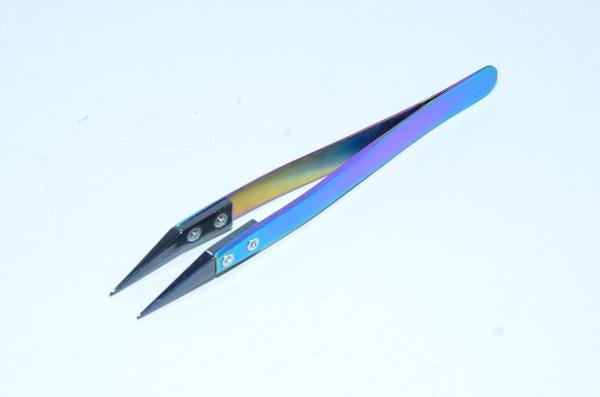 Colorful 125x10mm steel tweezers with 38mm angled black glossy finish ceramic tweezer tips *new*