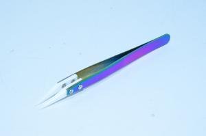 Colorful 125x10mm steel tweezers with 38mm angled white mat finish ceramic tweezer tips *new*