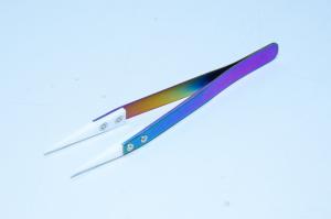 Colorful 130x10mm steel tweezers with 41mm straight white mat finish ceramic tweezer tips *new*