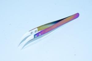 Colorful 128x10mm steel tweezers with 39mm curved white mat finish ceramic tweezer tips *new*
