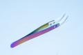 Colorful 128x10mm steel tweezers with 39mm curved white mat finish ceramic tweezer tips *new*