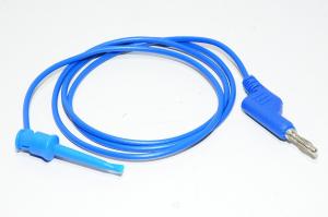 4mm banana plug, stackable - small spring loaded test hook, blue, 1m, non-insulated, PVC test lead *new*