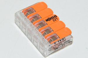 Wago 221-415 orange push-in 5-conductor compact splicing connector with levers *new*