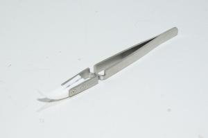137x8mm reverse action stainless steel tweezers with 37mm curved white mat finish ceramic tweezer tips *new*