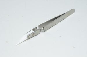 135x8mm reverse action stainless steel tweezers with 37mm angled white mat finish ceramic tweezer tips *new*