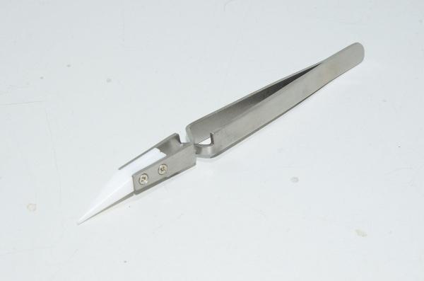 135x8mm käänteisesti toimivat ruostumattomat teräspinsetit 37mm taitetuilla valkoisilla mattapintaisilla keraamisilla pinsetinkärjillä *uusi*