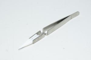 140x8mm reverse action stainless steel tweezers with 42mm straight white mat finish ceramic tweezer tips *new*