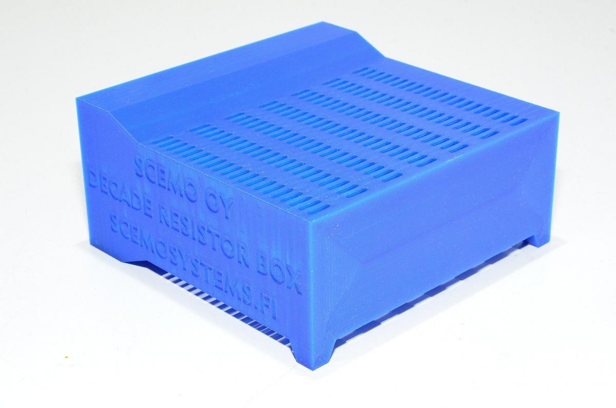3D printed device enclosure for decade resistor box (bmodel), blue PLA