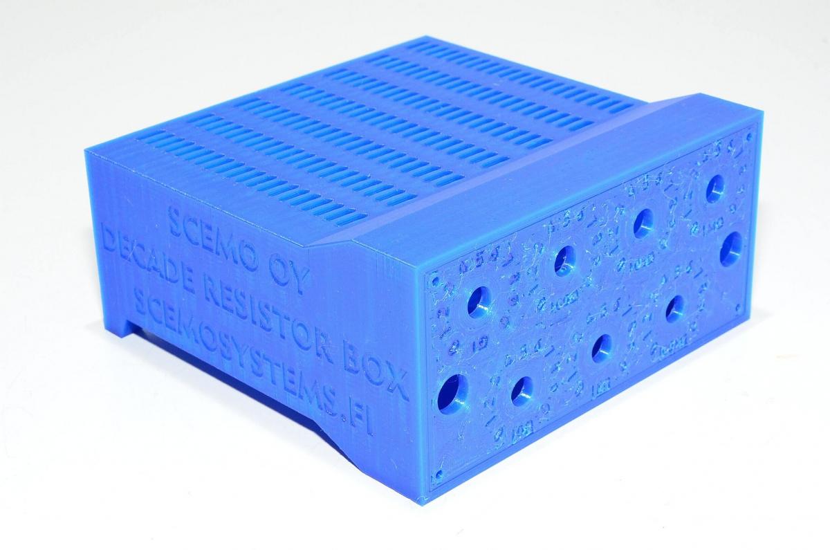 3D printed device enclosure for decade resistor box (bmodel), blue PLA