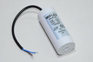 Miflex MKSP-5P I150V660K-C1 60µF/500VAC 50x119mm moottorin käyntikondensaattori 250mm johdoilla *uusi*