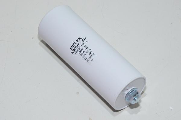 Miflex MKSP-5P I15KV640K-B 40µF/500VAC 45x143mm moottorin käyntikondensaattori faston liittimillä *uusi*