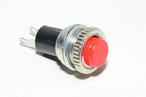 Ei lukkiutuva painonappi NO kärjillä 1A 250VAC punainen, muovi/metallirunko, M10x0,75mm kierre *uusi*