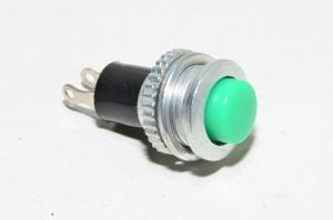 Ei lukkiutuva painonappi NO kärjillä 1A 250VAC vihreä, muovi/metallirunko, M10x0,75mm kierre *uusi*