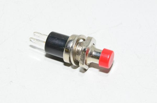 Ei lukkiutuva painonappi NO kärjillä 1A 250VAC punainen, muovi/metallirunko, M7x0,75mm kierre *uusi*