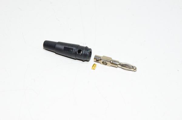 4mm musta uros banaaniplugi, suora, juotettava/ruuvattava, haaroitettava *uusi*