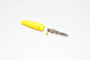 4mm keltainen uros banaaniplugi, suora, juotettava/ruuvattava, haaroitettava *uusi*