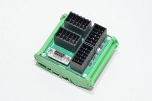 PMJ E90500-1/19001693-1 I/O levy jossa 4x 12pin AMP D-3500 liitintä ja 1x DB-9M liitin DIN-kiskoon asennettavalla kotelolla